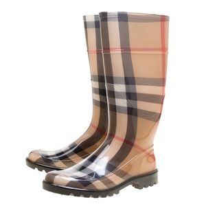 Women’s Burberry Beige House Check Rubber Rain Boots